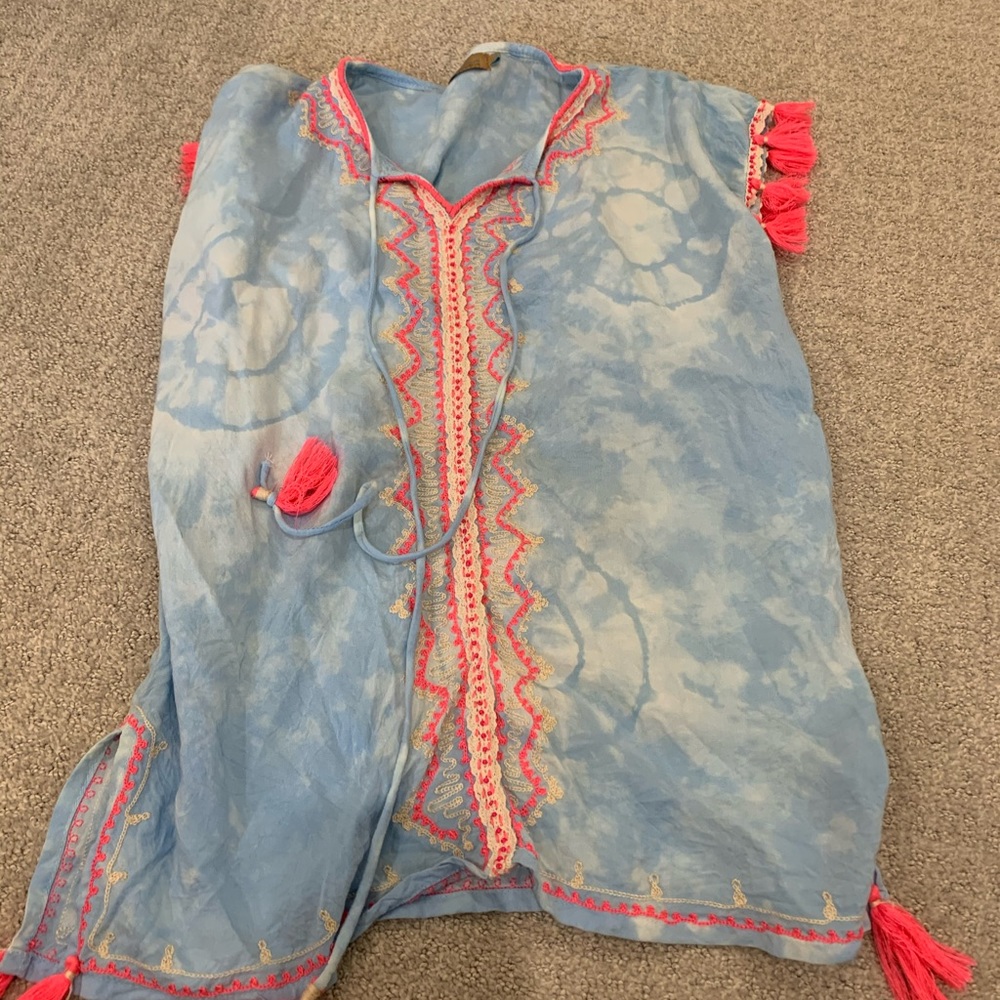 A blue and pink coverup.